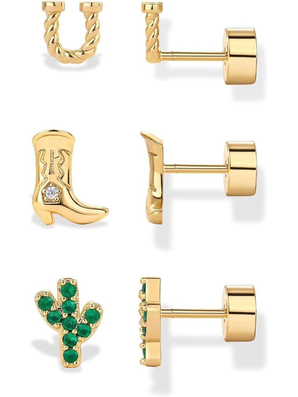 Dainty 14K Gold Plated Flat Back Earrings for Women, CZ Studs, Hypoallergenic